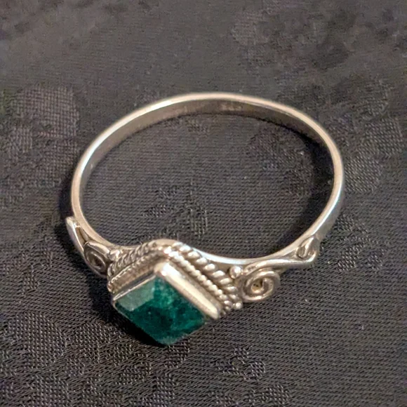 🆕 925 Solid Sterling Silver Ring Genuine Natural Emerald Ring Size 13 - Picture 6 of 11